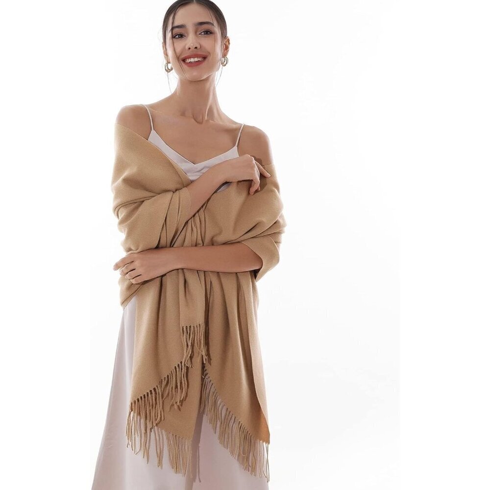 Women's Camel Pashmina Shawls Wraps For Evening Dresses Large Warm Soft Scarves - Picture 6 of 8